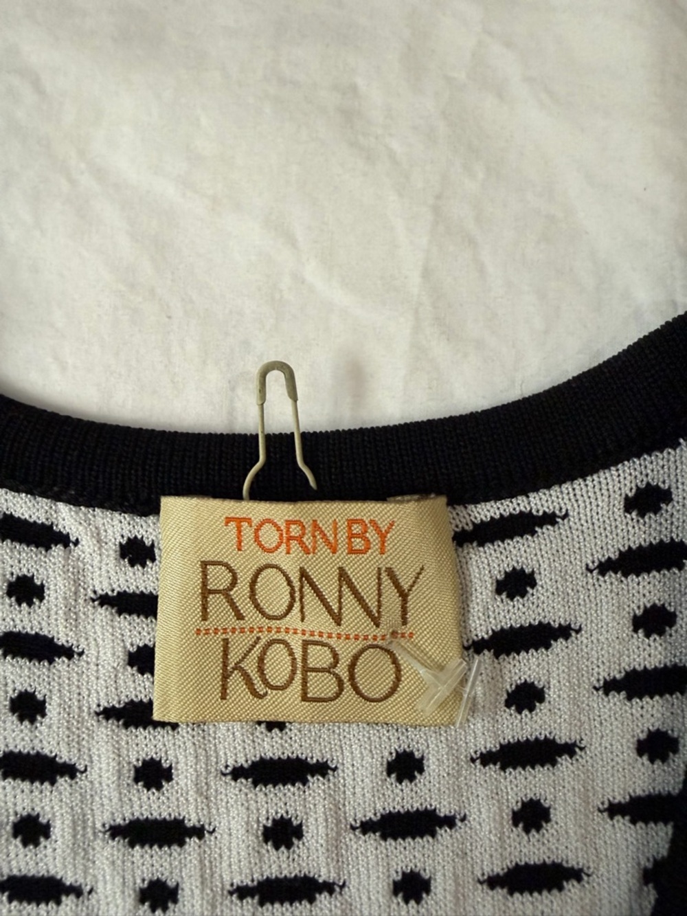 NEW TORN BY RONNY KOBO Tali Knit Bodycon Dress Black & White S - Picture 6 of 13